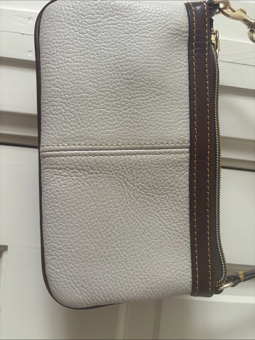 Dooney & Bourke Cream Shoulder Wristlet with Brown Trim